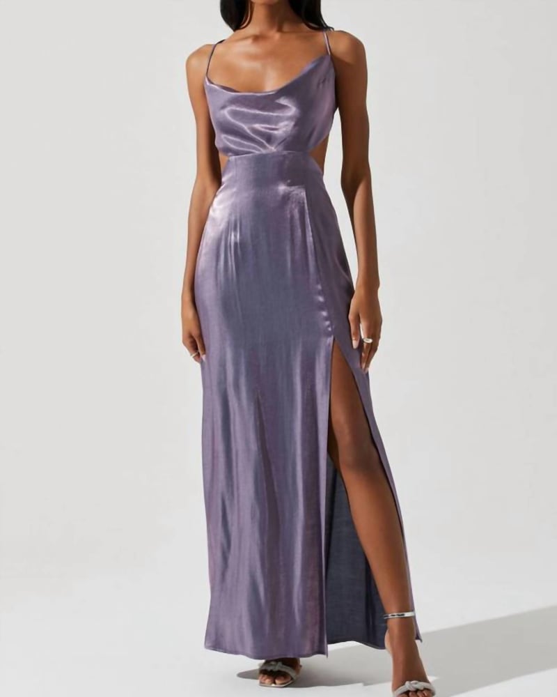 Front of a model wearing a size Large Shivani Dress In Lavender Shine in Lavender Shine by ASTR. | dia_product_style_image_id:346584